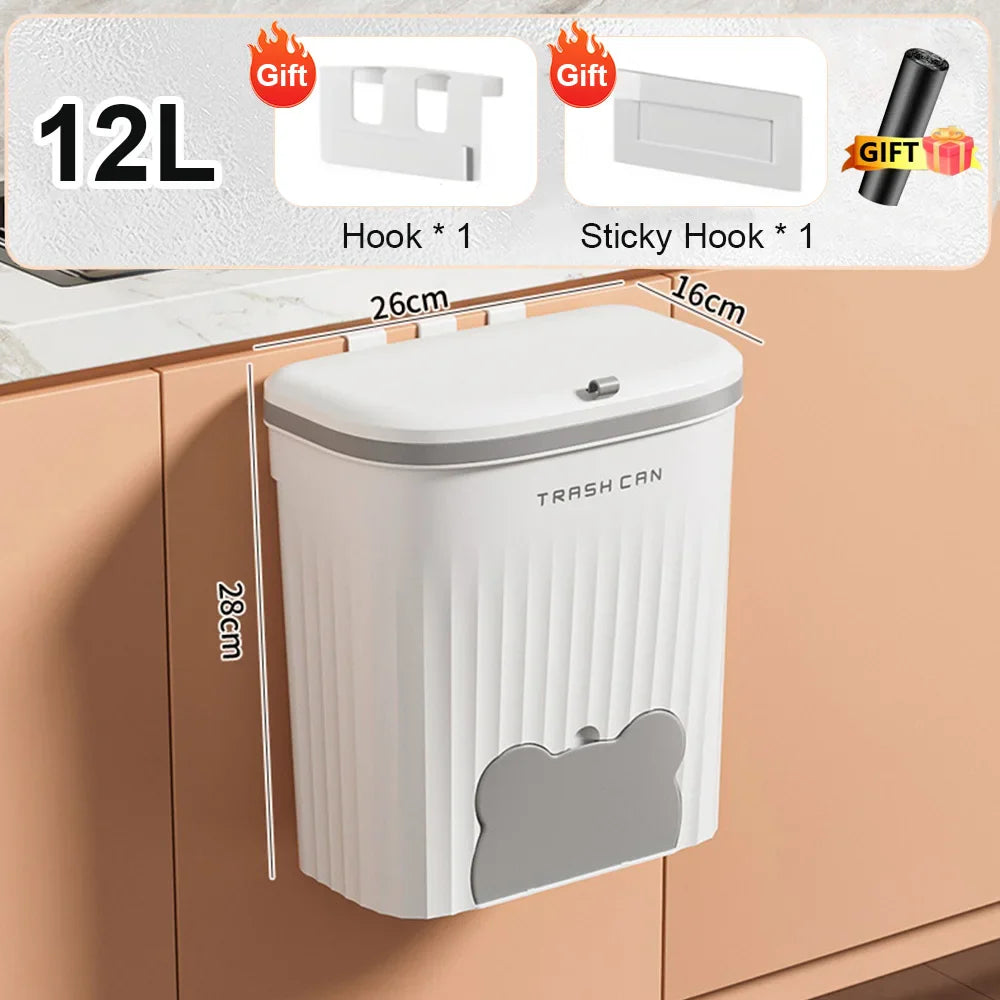 Wall Mounted Kitchen Trash Can with Lid - 8.5L/12L