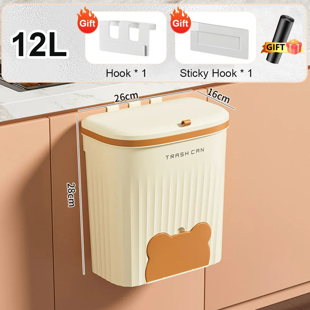 Wall Mounted Kitchen Trash Can with Lid - 8.5L/12L