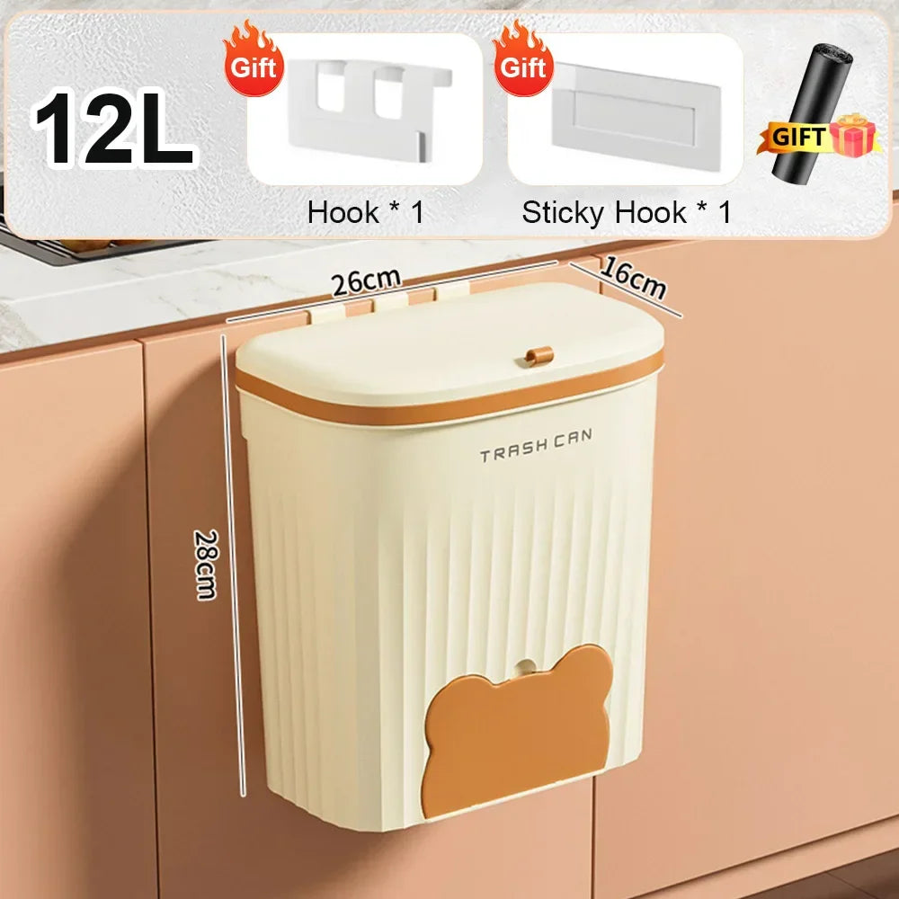Wall Mounted Kitchen Trash Can with Lid - 8.5L/12L