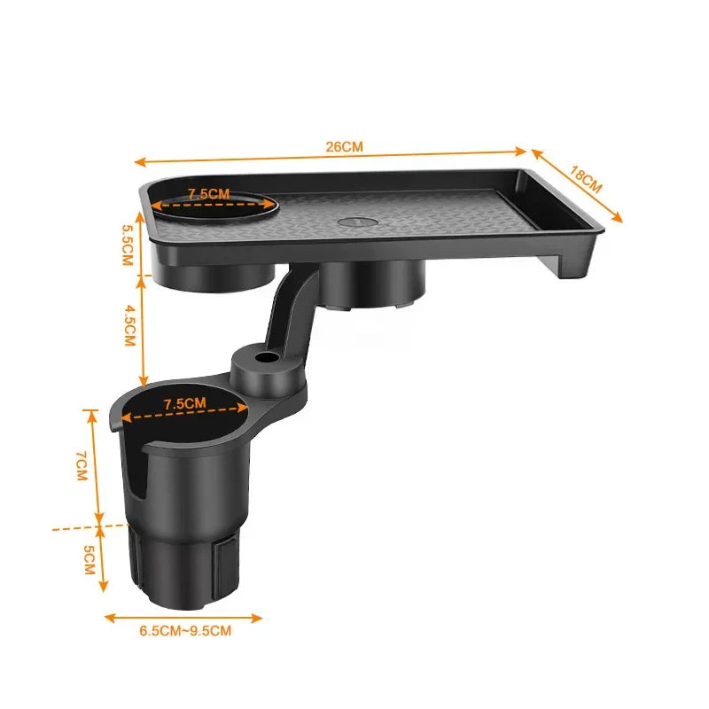 Multi-Function Car Cup Holder Expander with Food Tray - 360° Adjustable