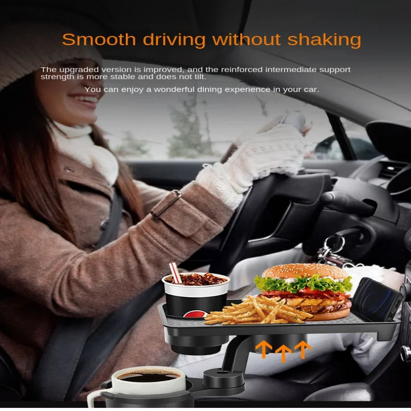 Multi-Function Car Cup Holder Expander with Food Tray - 360° Adjustable