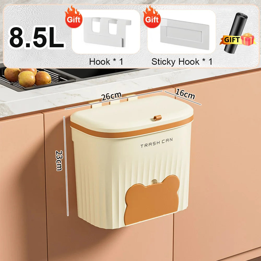 Wall Mounted Kitchen Trash Can with Lid - 8.5L/12L