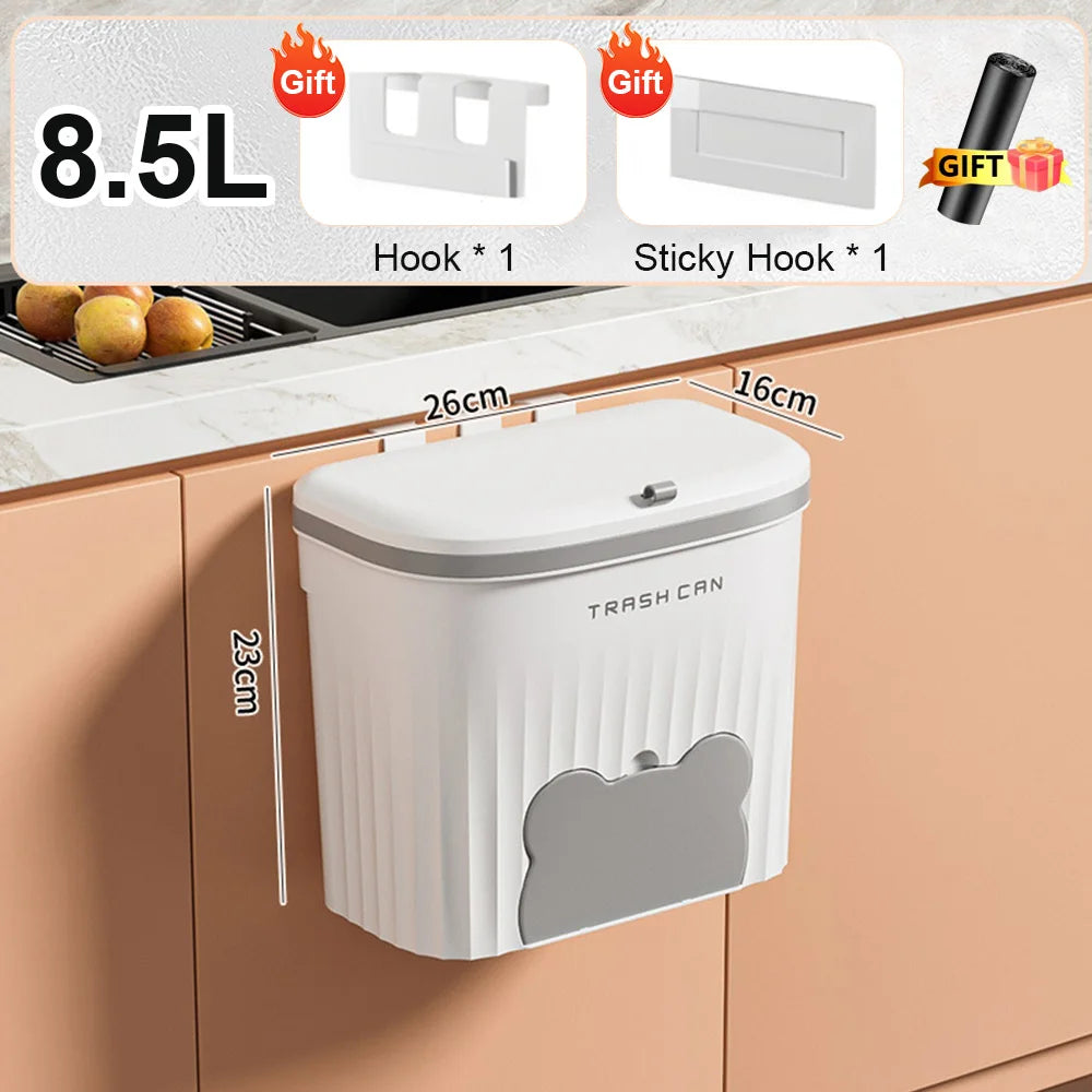 Wall Mounted Kitchen Trash Can with Lid - 8.5L/12L