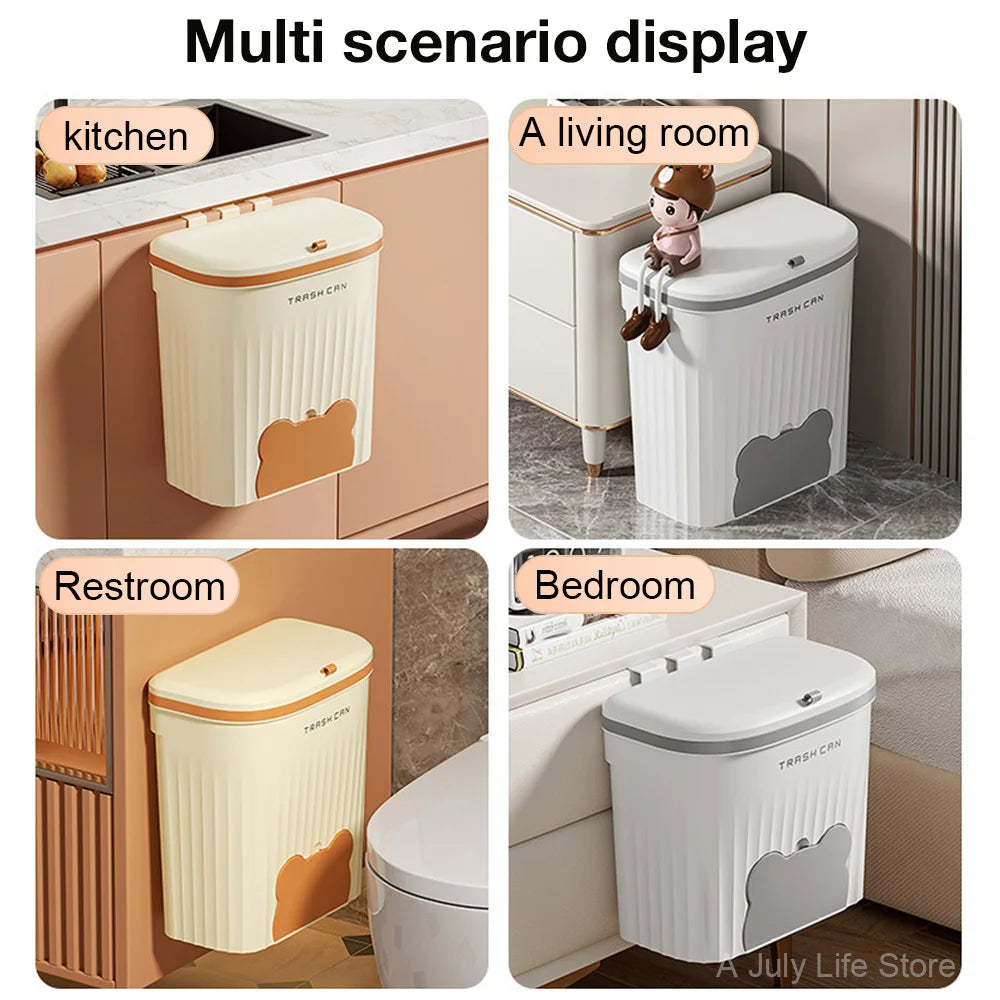 Wall Mounted Kitchen Trash Can with Lid - 8.5L/12L