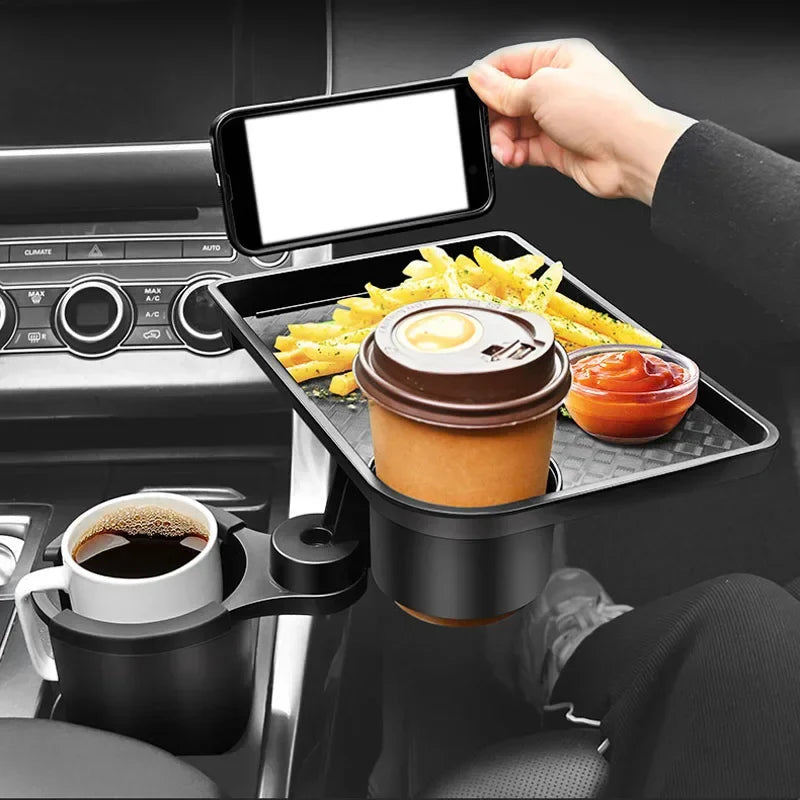 Multi-Function Car Cup Holder Expander with Food Tray - 360° Adjustable